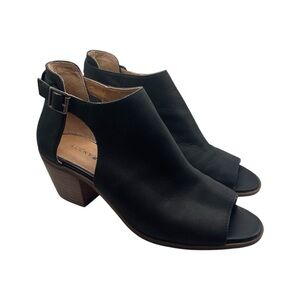 Lucky Brand Shoes Women's Size 9 US Black‎ Leather Heeled Booties Open Toe Boots
